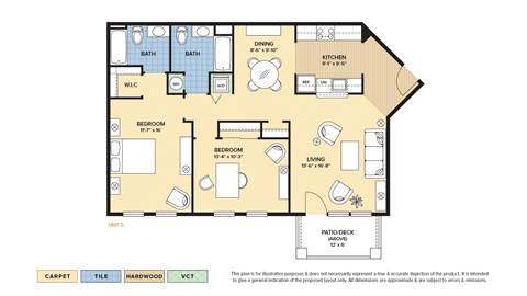 Floor plan for 2 beds, 2 baths, 1127 sqft