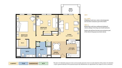 Floor plan for 2 beds, 2 baths, 1107 sqft