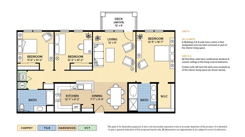 Floor plan for 3 beds, 2 baths, 1450 sqft