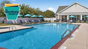 York apartment for rent - A pool with a Keystone Awards logo in the background.