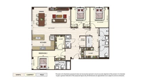 Floor plan for 3 beds, 2.5 baths, 1509 sqft