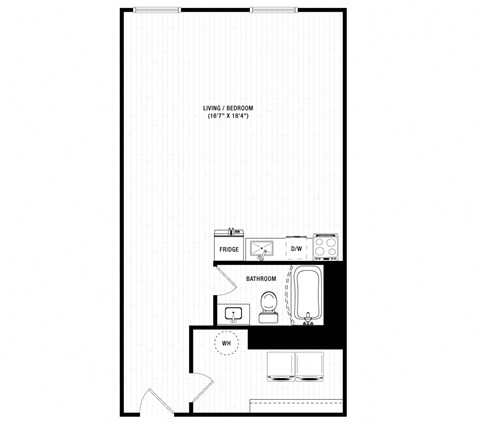 Floor plan for studio, 1 bath, 665 sqft