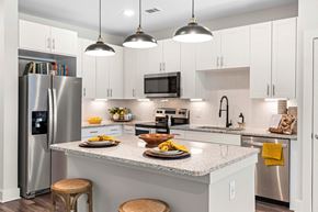 Raleigh apartment for rent - a kitchen with stainless steel appliances and a counter top