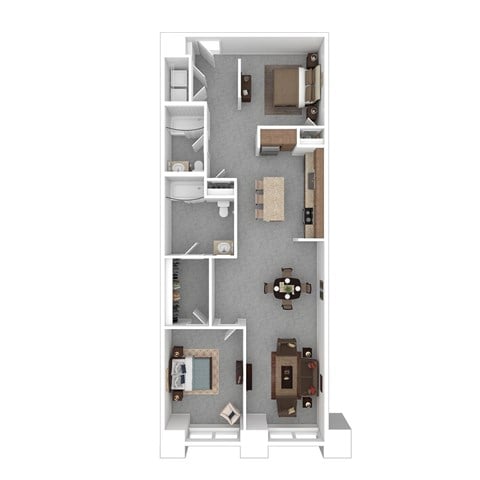 Floor plan for 2 beds, 2 baths, 1122 sqft