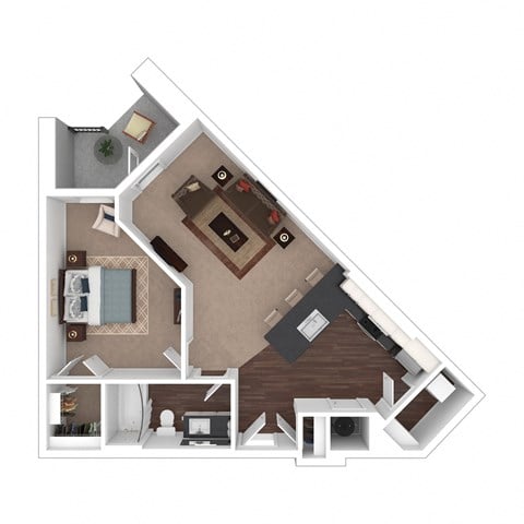 Floor plan for 1 bed, 1 bath, 657 sqft