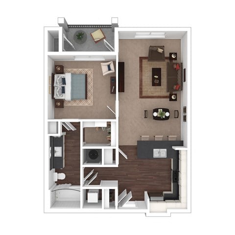 Floor plan for 1 bed, 1 bath, 688 sqft