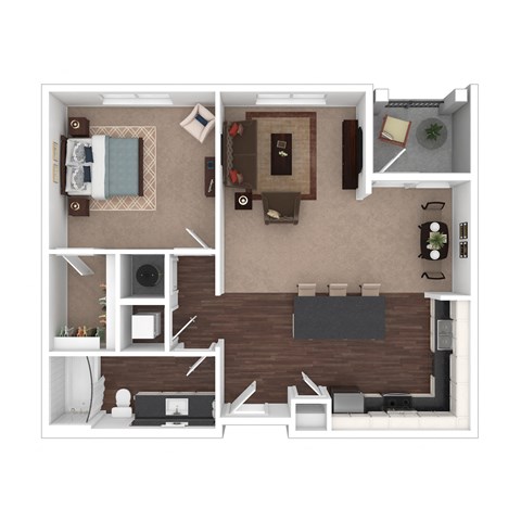 Floor plan for 1 bed, 1 bath, 734 sqft