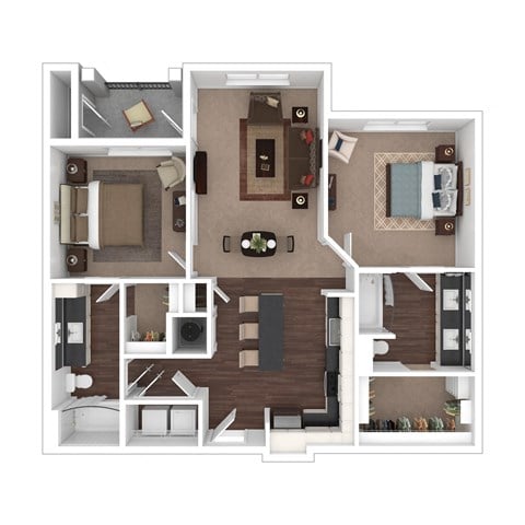 Floor plan for 2 beds, 2 baths, 981 sqft
