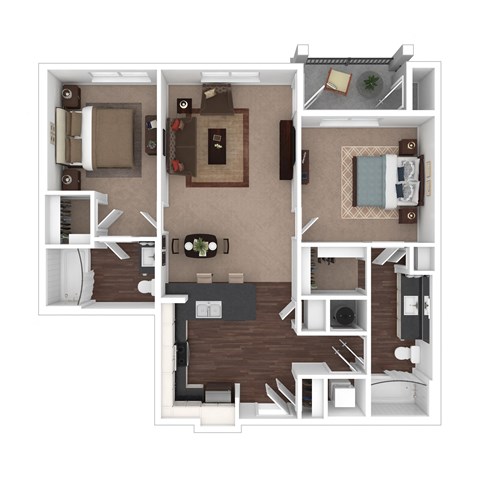 Floor plan for 2 beds, 2 baths, 896 sqft