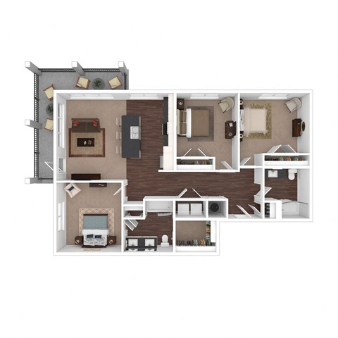Floor plan for 3 beds, 2 baths, 1240 sqft