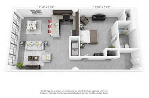 Floor plan for 1 bed, 1 bath, 920 sqft