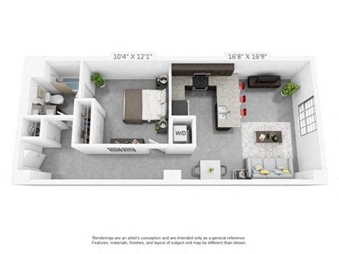 Floor plan for 1 bed, 1 bath, 675 sqft