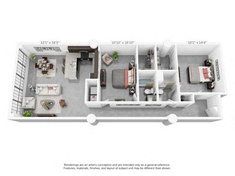 Floor plan for 2 beds, 2 baths, 1219 sqft