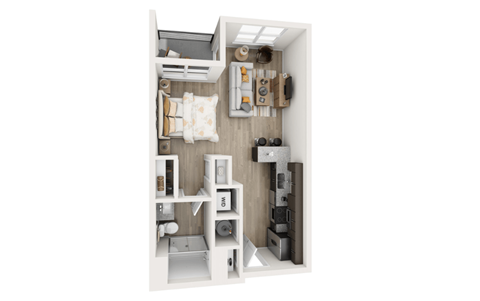 Floor plan for studio, 1 bath, 545 sqft