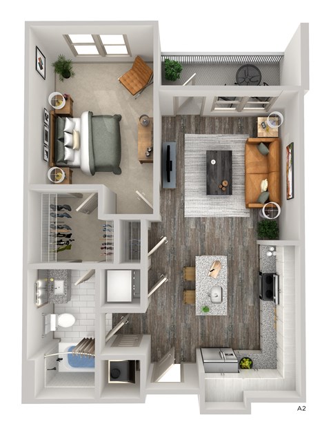Floor plan for 1 bed, 1 bath, 715 sqft