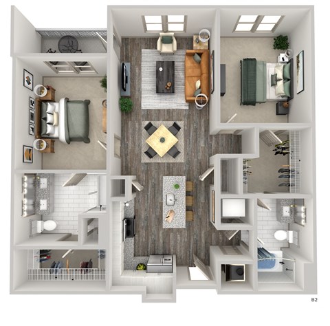Floor plan for 2 beds, 2 baths, 1157 sqft