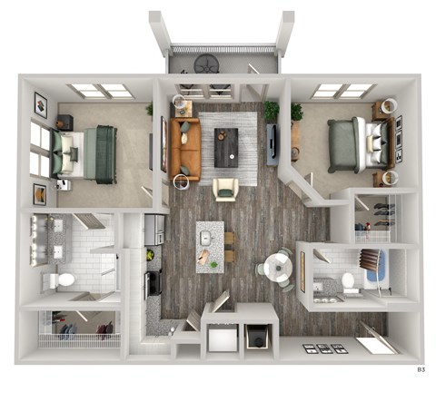 Floor plan for 2 beds, 2 baths, 1098 sqft