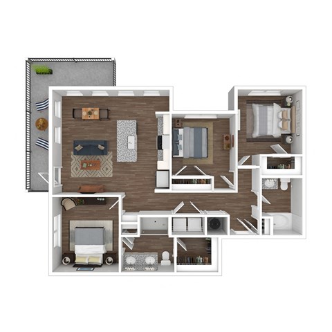 Floor plan for 3 beds, 2 baths, 1285 sqft