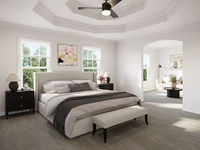 Athens apartment for rent - a bedroom with white walls and a coffered ceiling