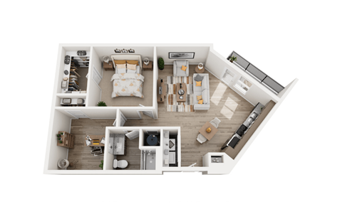 Floor plan for 1 bed, 1 bath, 950 sqft