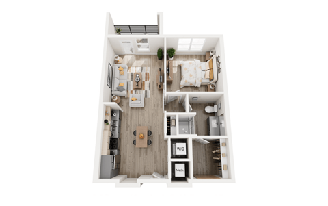 Floor plan for 1 bed, 1 bath, 669 sqft