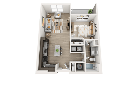 Floor plan for 1 bed, 1 bath, 740 sqft
