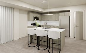 Halifax apartment for rent - A modern kitchen with a bar stool and a countertop.