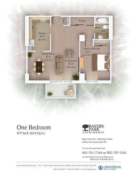 Floor plan for 1 bed, 1 bath