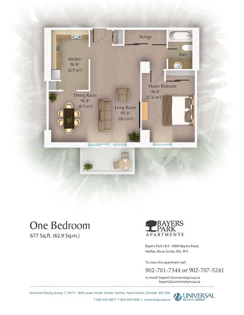 Floor plan for 1 bed, 1 bath