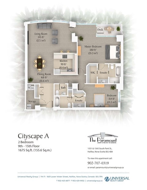 Floor plan for 2 beds, 2 baths, 1675 sqft