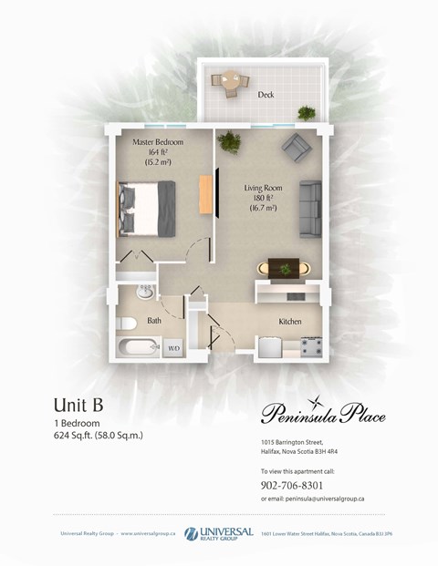 Floor plan for 1 bed, 1 bath, 758 sqft