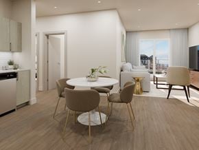 Halifax apartment for rent - A modern dining room with a round table and chairs.