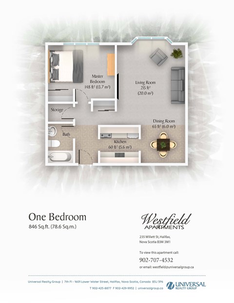 Floor plan for 1 bed, 1 bath