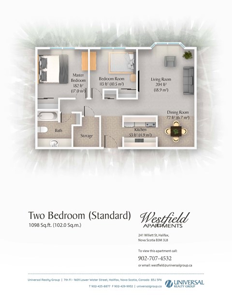 Floor plan for 2 beds, 1 bath