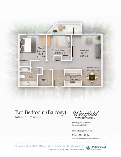 Floor plan for 2 beds, 1 bath