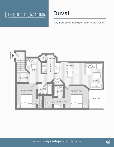 Floor plan for 2 beds, 2 baths, 1150 sqft