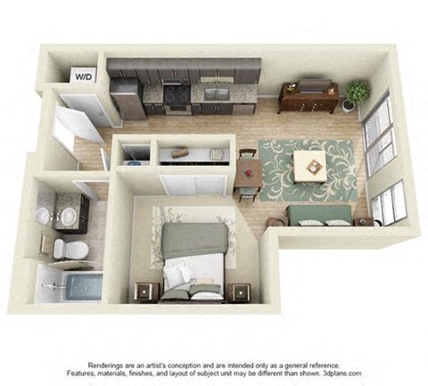 Floor plan for studio, 1 bath, 480 sqft