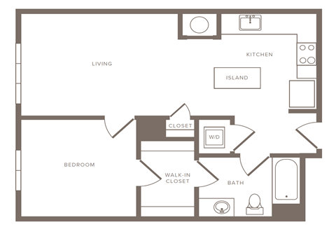 Floor plan for 1 bed, 1 bath, 702 sqft