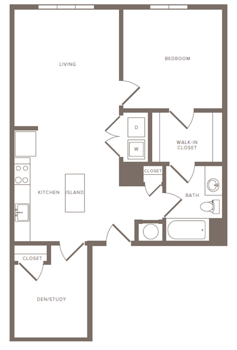 Floor plan for 1 bed, 1 bath, 863 sqft