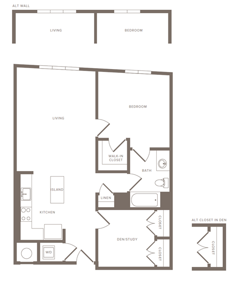 Floor plan for 1 bed, 1 bath, 866 sqft