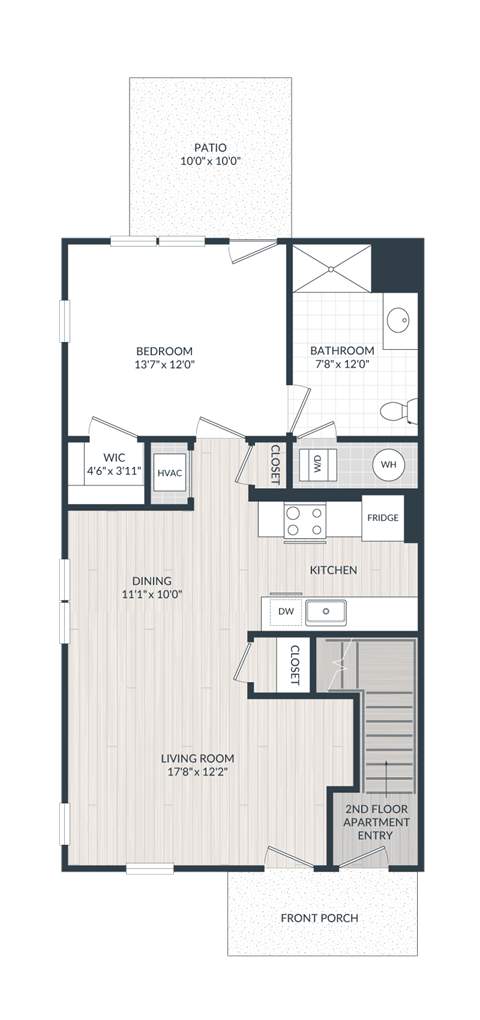Floor plan for 1 bed, 1 bath, 910 sqft
