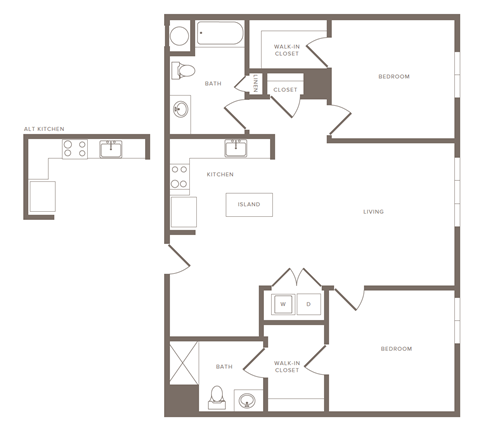 Floor plan for 2 beds, 2 baths, 1158 sqft