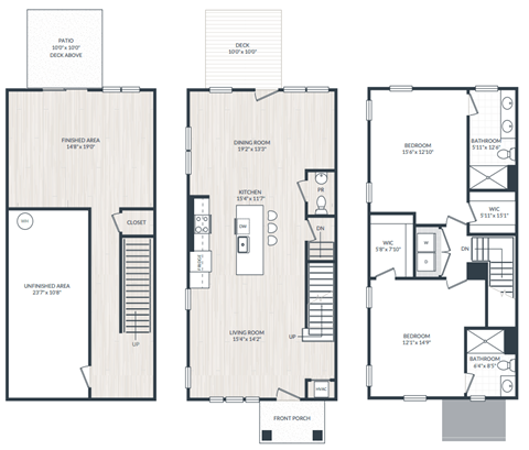 Floor plan for 2 beds, 2.5 baths, 2085 sqft