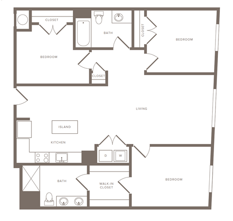 Floor plan for 3 beds, 2 baths, 1294 sqft