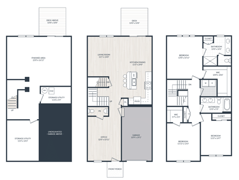 Floor plan for 3 beds, 2.5 baths, 2462 sqft