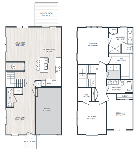Floor plan for 3 beds, 2.5 baths, 1930 sqft