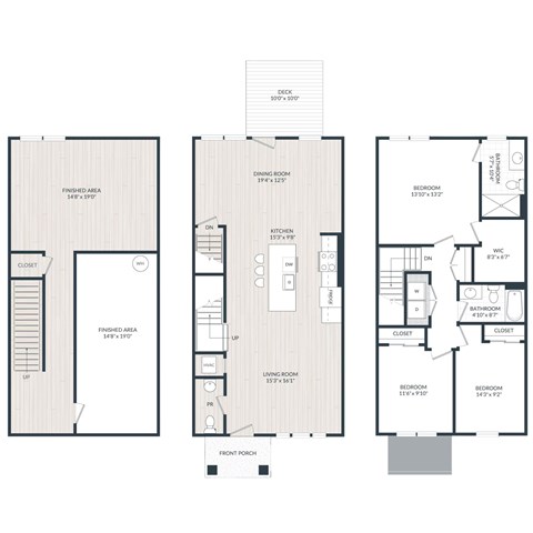 Floor plan for 3 beds, 2.5 baths, 2095 sqft