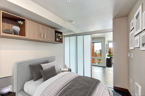 Seattle apartment for rent - Bedroom with bed with storage above