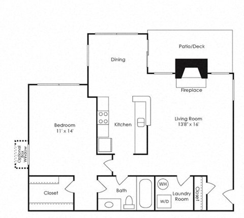 Floor plan for 1 bed, 1 bath, 788 sqft