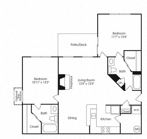 Floor plan for 2 beds, 2 baths, 1004 sqft